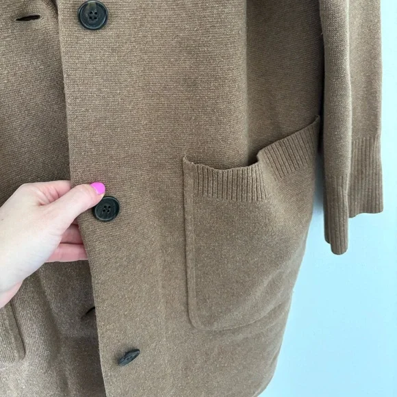 J Crew Camel Tan Oversized Wool Cotton Collared Sweater Jacket Size Medium - Picture 8 of 12